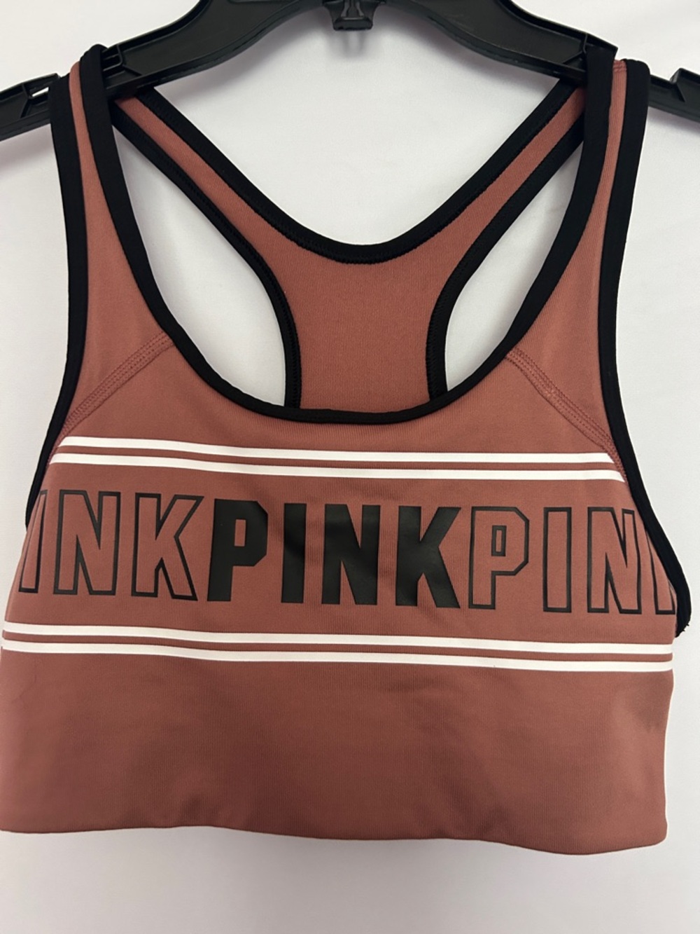 PINK Victoria's Secret Racerback Sports Bra in Dusty Rose with Black Trim